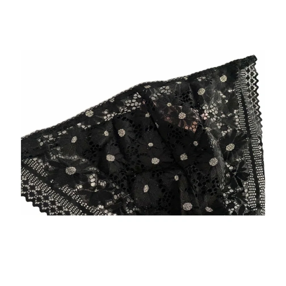 Victorias Secret Nwt Black Cotton Lace Daisy String Bikini Panty